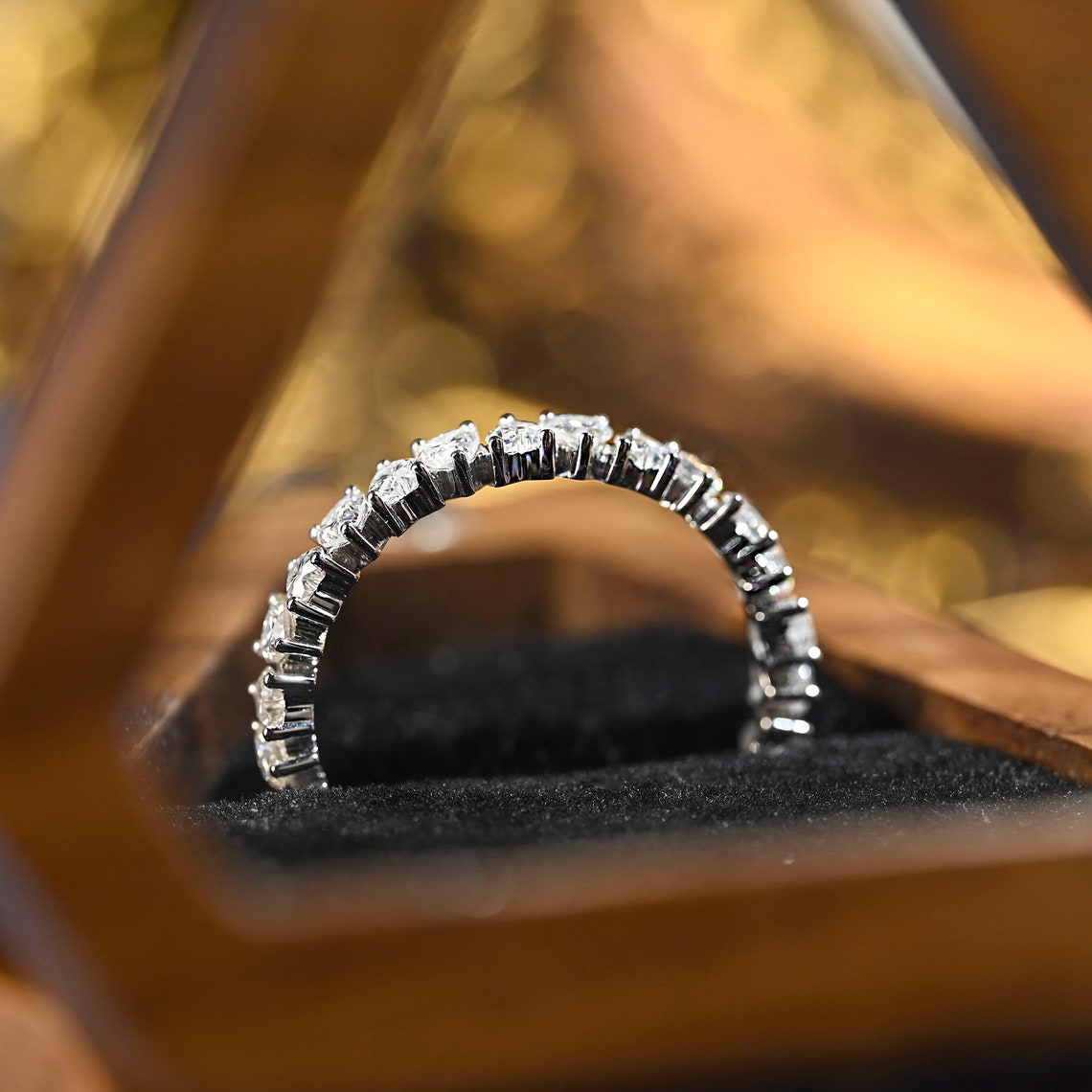0.9 TCW Heart Cut Pave Moissanite Bridal Wedding Band 2