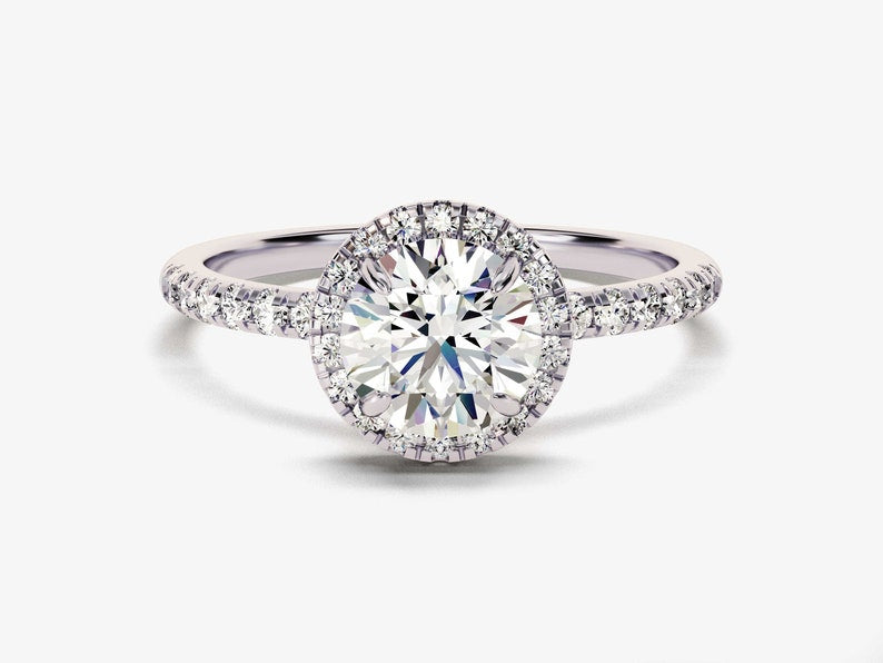 Stunning 1.0 CT Round Moissanite Engagement Ring with Halo & Pave Design 4