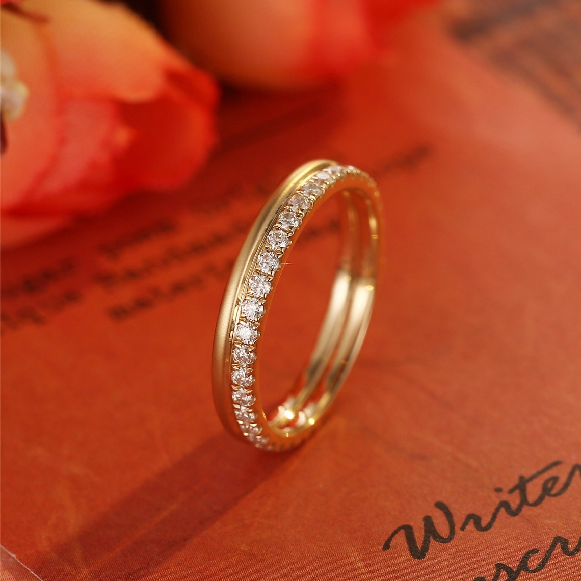 0.3 TCW Round Cut Moissanite Bridal Wedding Band With Pave Accent 2