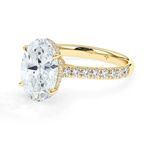 Stunning 3.0 CT Oval Moissanite Engagement Ring with Double Hidden Halo & Pave Design