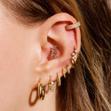 0.50 TCW Round Cut Moissanite Cluster Huggies Earrings in Gold 6