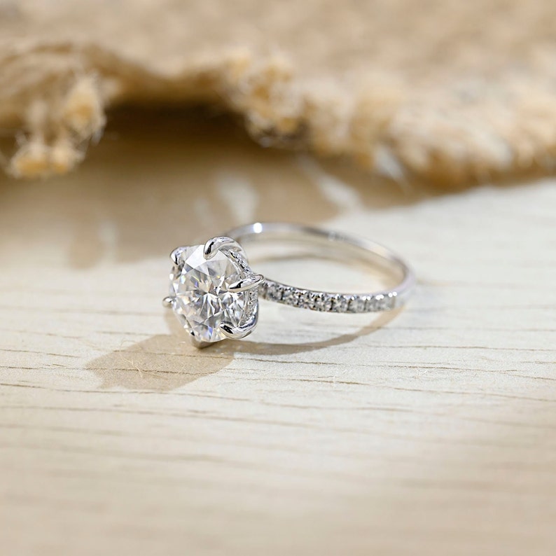 Stunning 3.0 CT Round Moissanite Engagement Ring with Hidden Halo & Pave Design 7