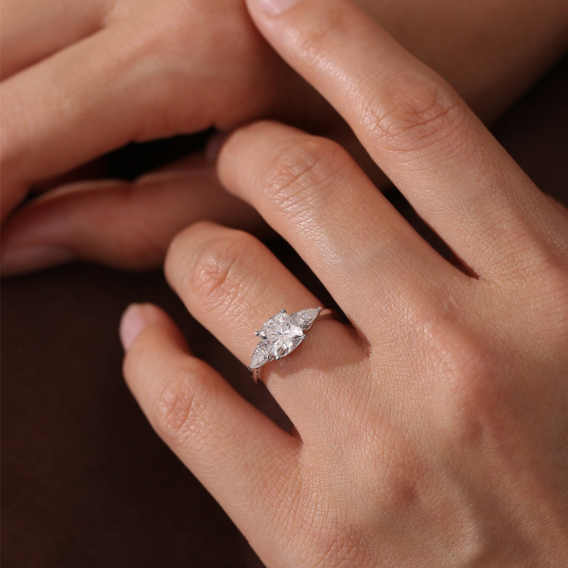 Stunning 1.0 CT Cushion Cut Moissanite Engagement Ring with Three Stone Design 7