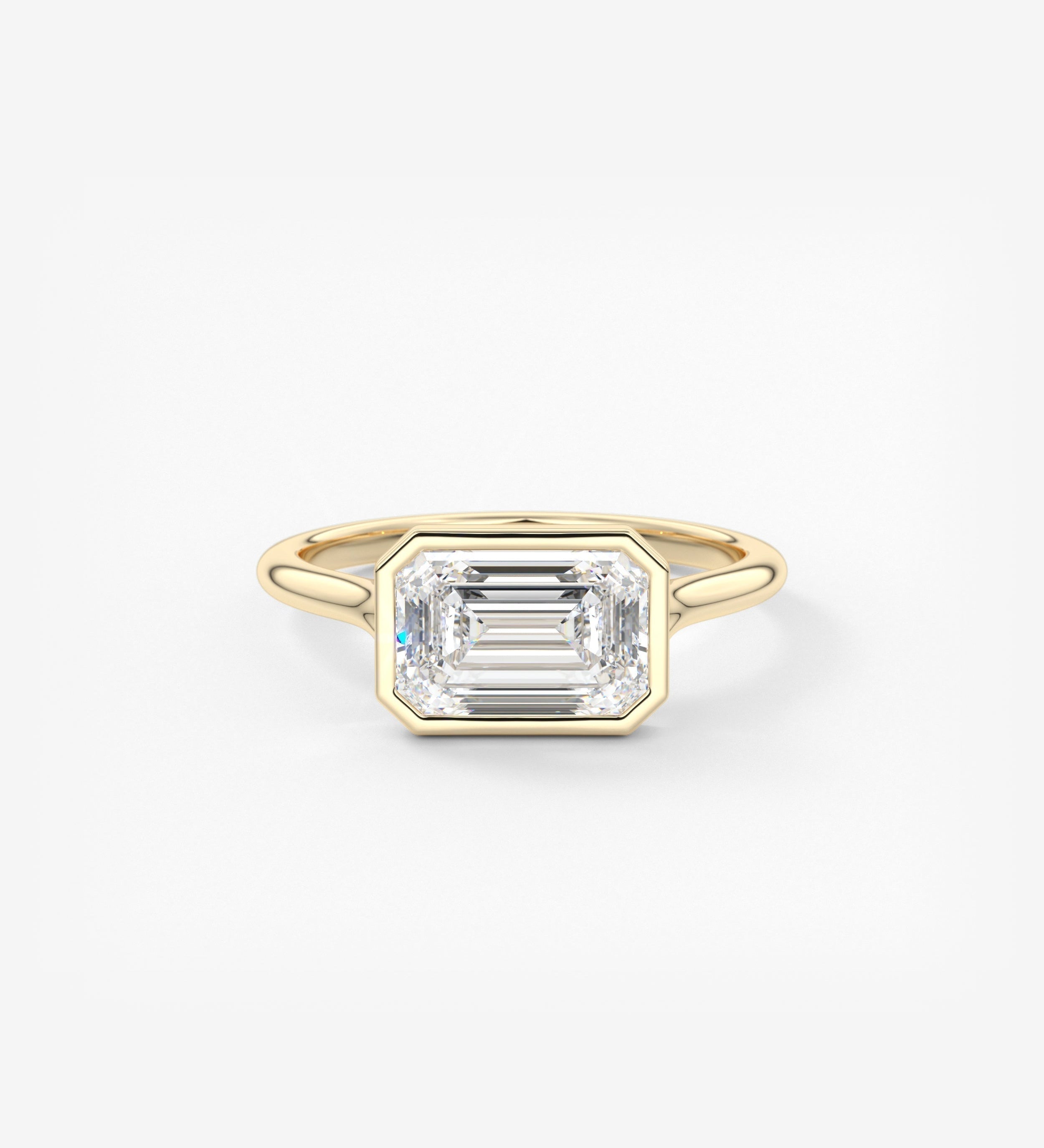 Emerald Bezel Split Shank Lab Grown Diamond Engagement Ring