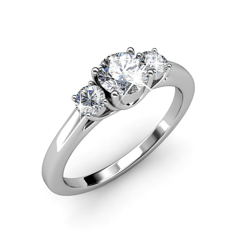 Round Cut  Three Stone Style Cubic Zirconia in 925 Sterling Silver Ring 6