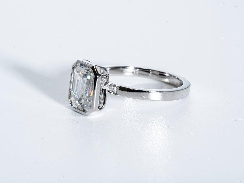 Classic 2.0 CT Emerald Moissanite Engagement Ring with Bezel Design 6