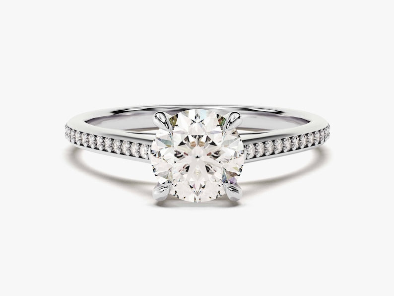 Stunning 1.0 CT Round Moissanite Engagement Ring with Pave Design 4