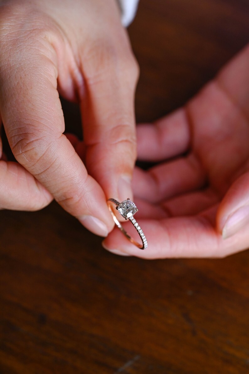 Stunning 1.0 - 2.0 CT Cushion Moissanite Engagement Ring With Pave Design 4