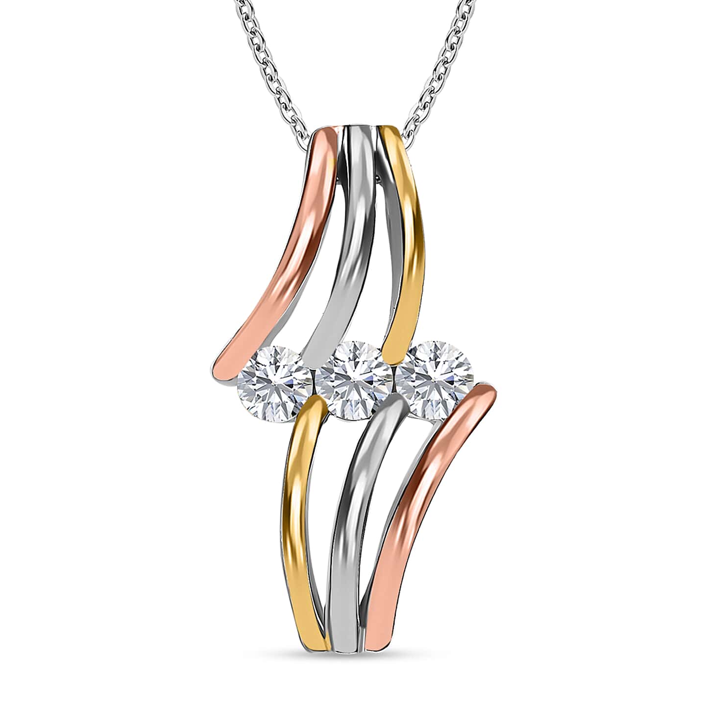 Round Cut Cubic Zirconia in 925 Sterling Silver Necklace 1