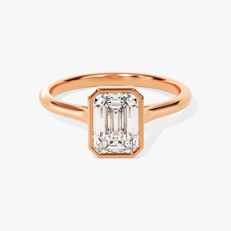 Stunning 1.0-2.0 CT Emerald Moissanite Engagement Ring with Bezel Design 5