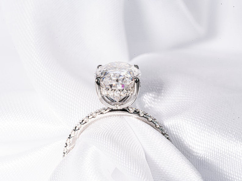 Stunning 3.50 CT Oval Cut Moissanite Engagement Ring with Hidden Halo & Pave Design 7