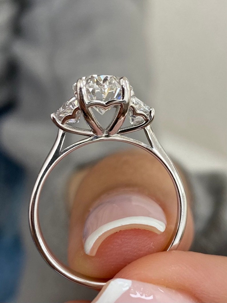 Classic 2.0 CT Oval Moissanite Engagement Ring with Three Stone Design 6