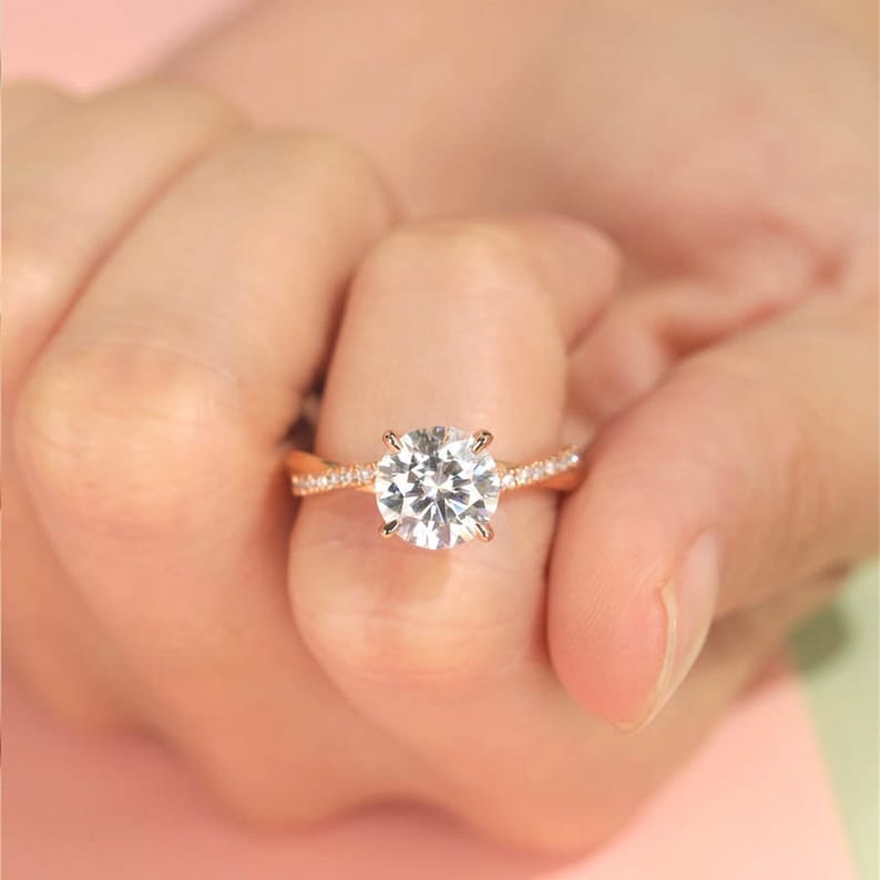 Stunning 1.0 CT Round Moissanite Engagement Ring with Pave Design 8