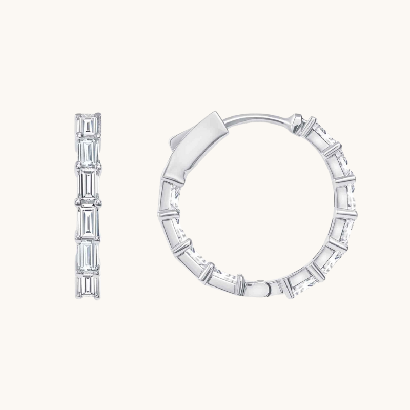 Classic 1.0 TCW Baguette Cut Moissanite Hoops Earrings in Gold 2