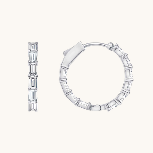 Classic 1.0 TCW Baguette Cut Moissanite Hoops Earrings in Gold 2