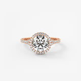 Round Halo & Pave , Split Shank Lab Grown Diamond Engagement Ring