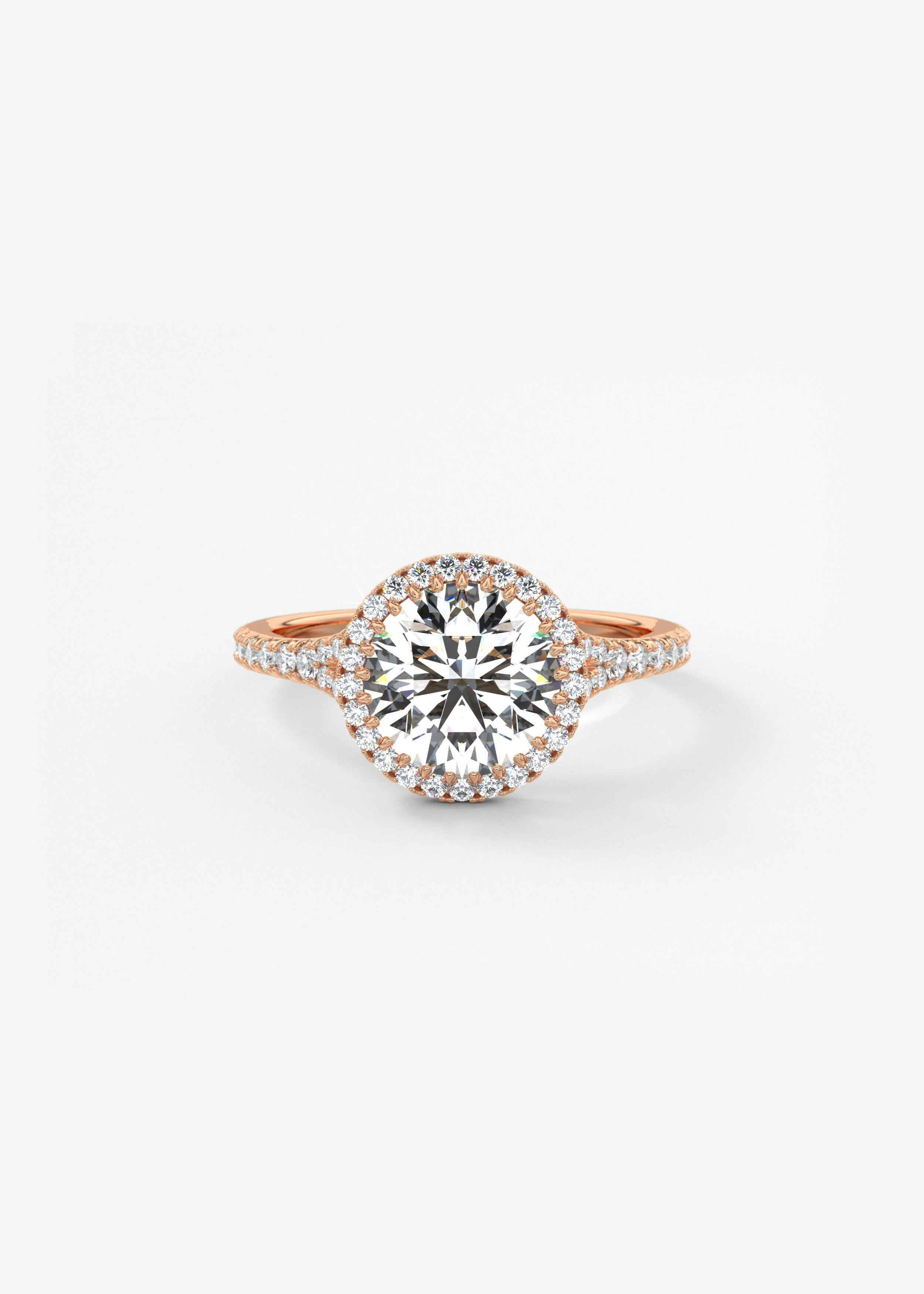 Round Halo & Pave , Split Shank Lab Grown Diamond Engagement Ring