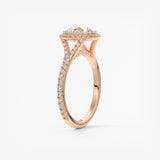 Round Halo & Pave , Split Shank Lab Grown Diamond Engagement Ring