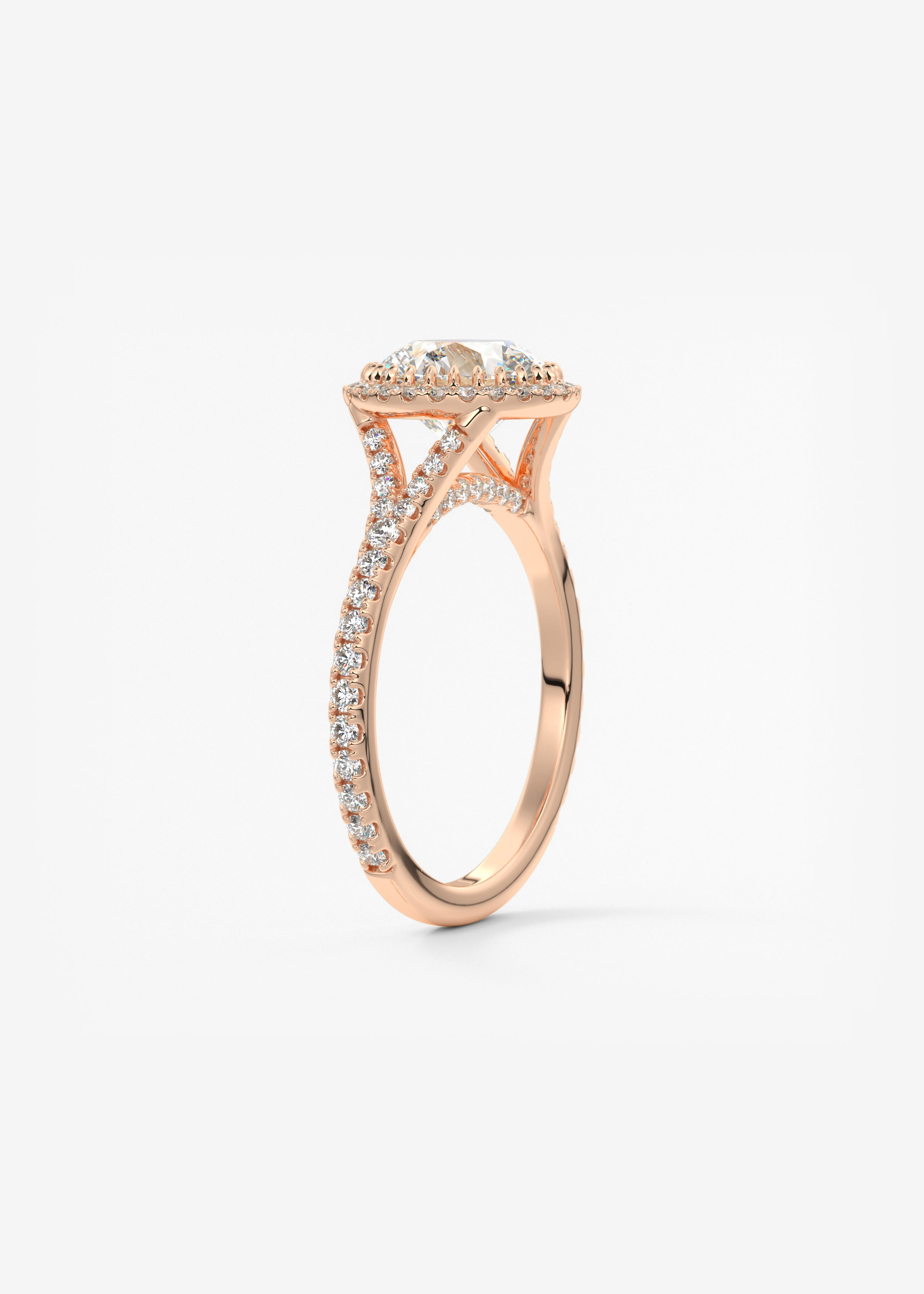 Round Halo & Pave , Split Shank Lab Grown Diamond Engagement Ring