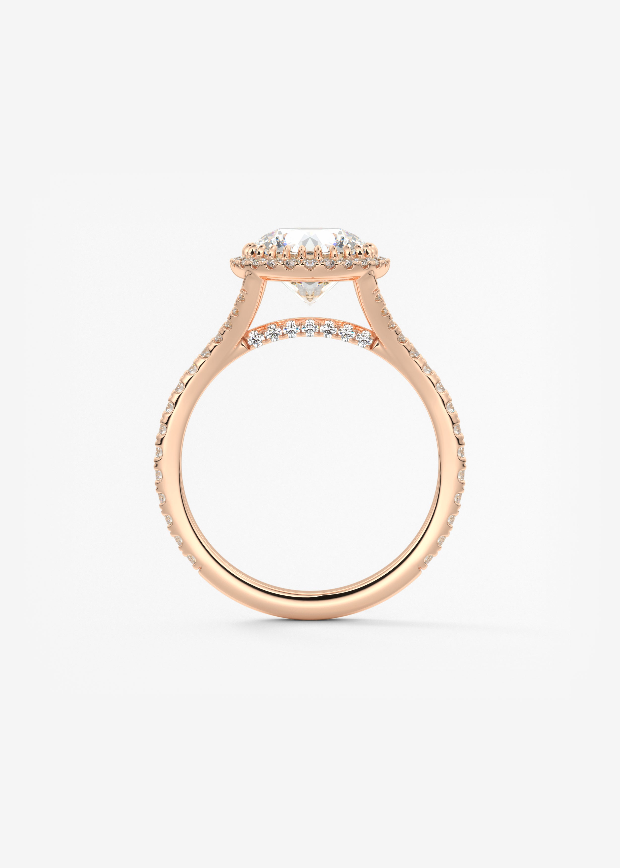 Round Halo & Pave , Split Shank Lab Grown Diamond Engagement Ring