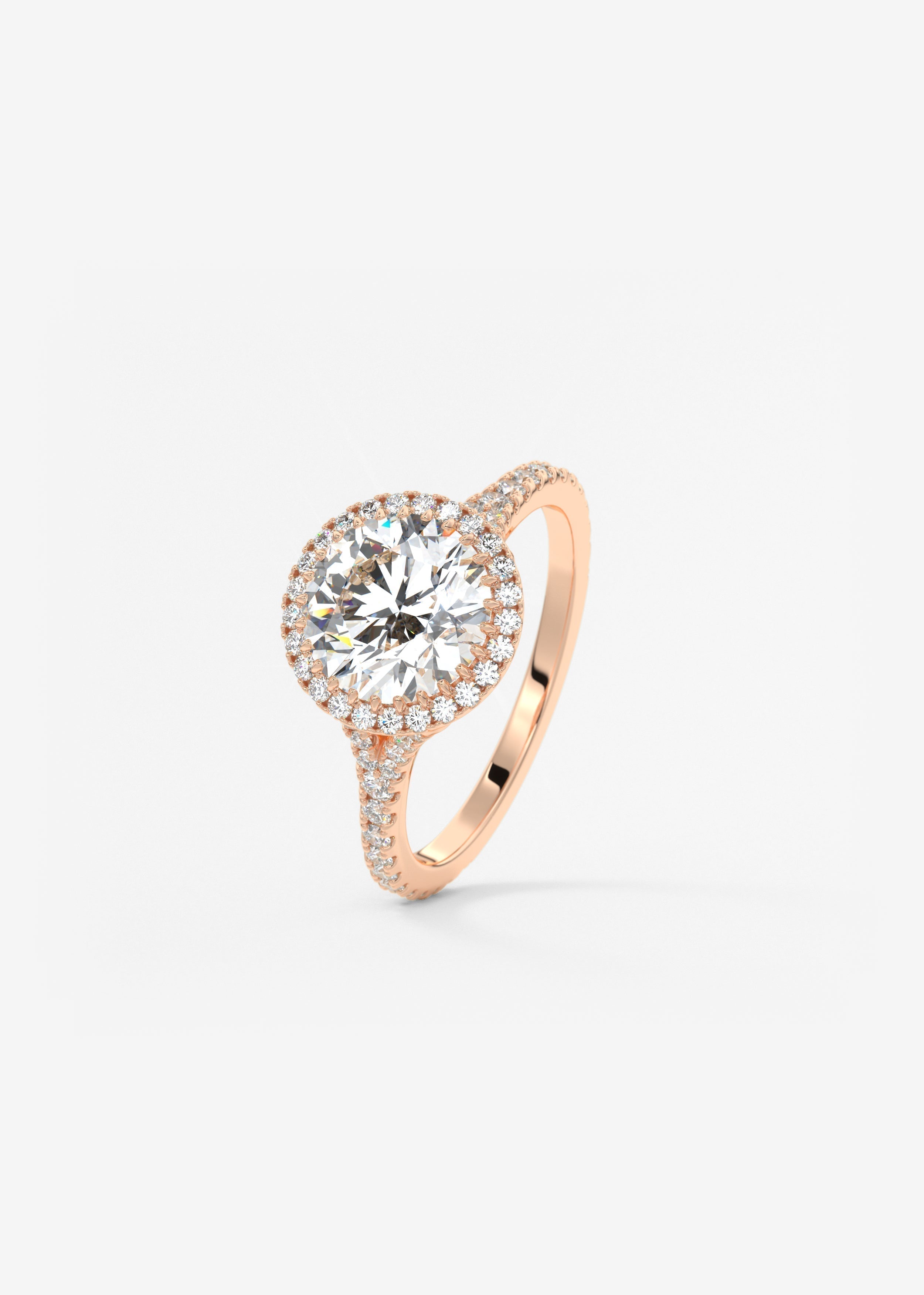 Round Halo & Pave , Split Shank Lab Grown Diamond Engagement Ring