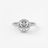 Round Halo & Pave , Split Shank Lab Grown Diamond Engagement Ring