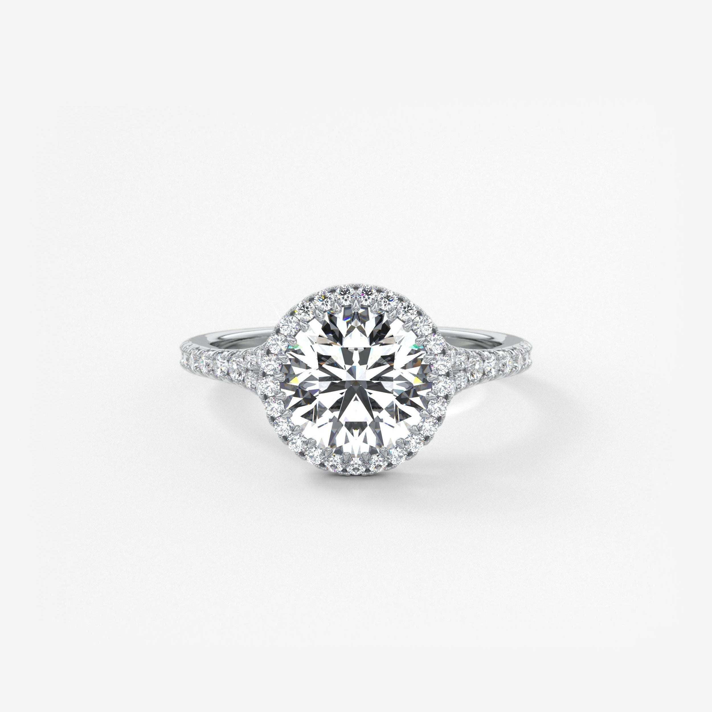 Round Halo & Pave , Split Shank Lab Grown Diamond Engagement Ring