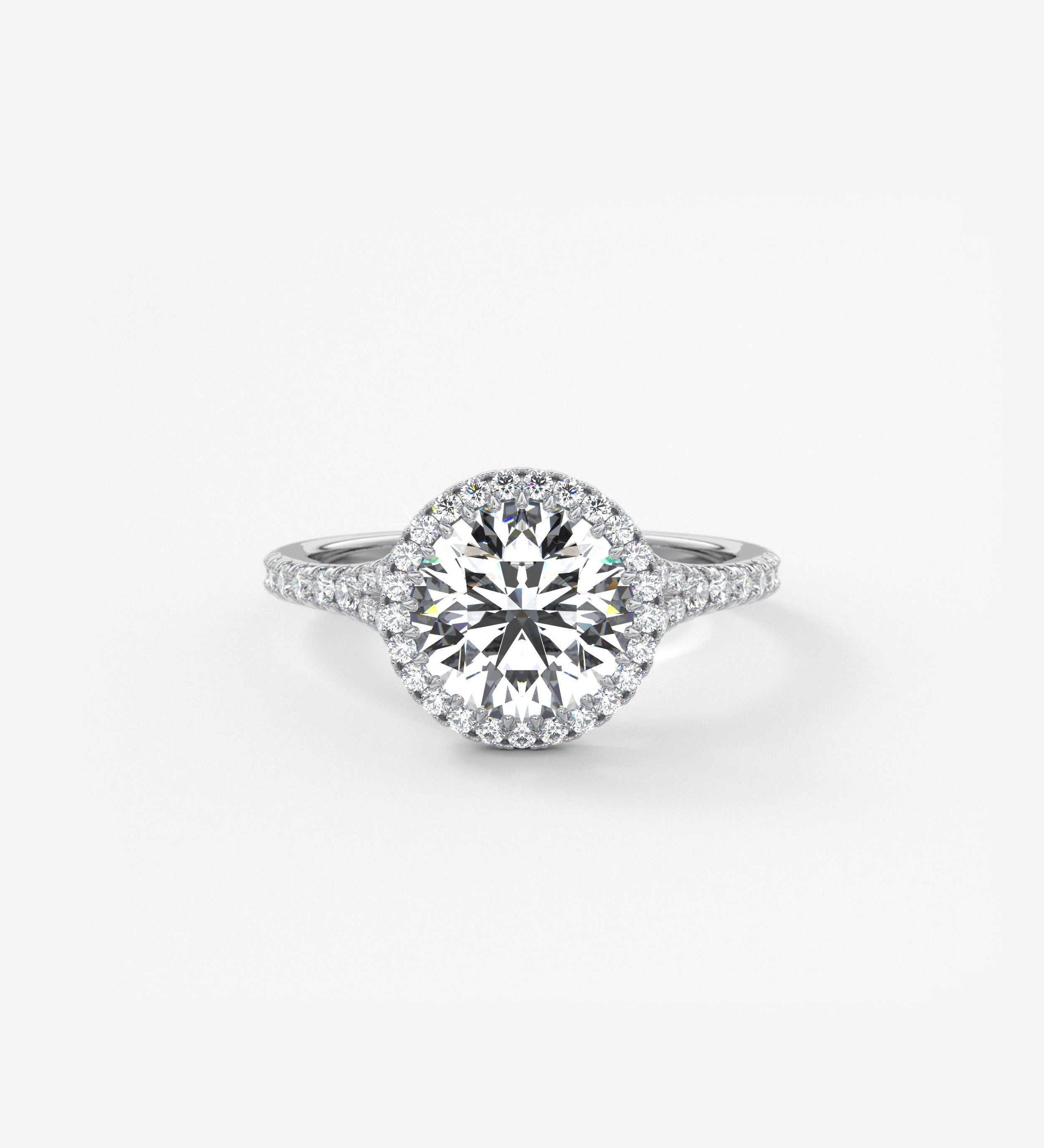 Round Halo & Pave , Split Shank Lab Grown Diamond Engagement Ring
