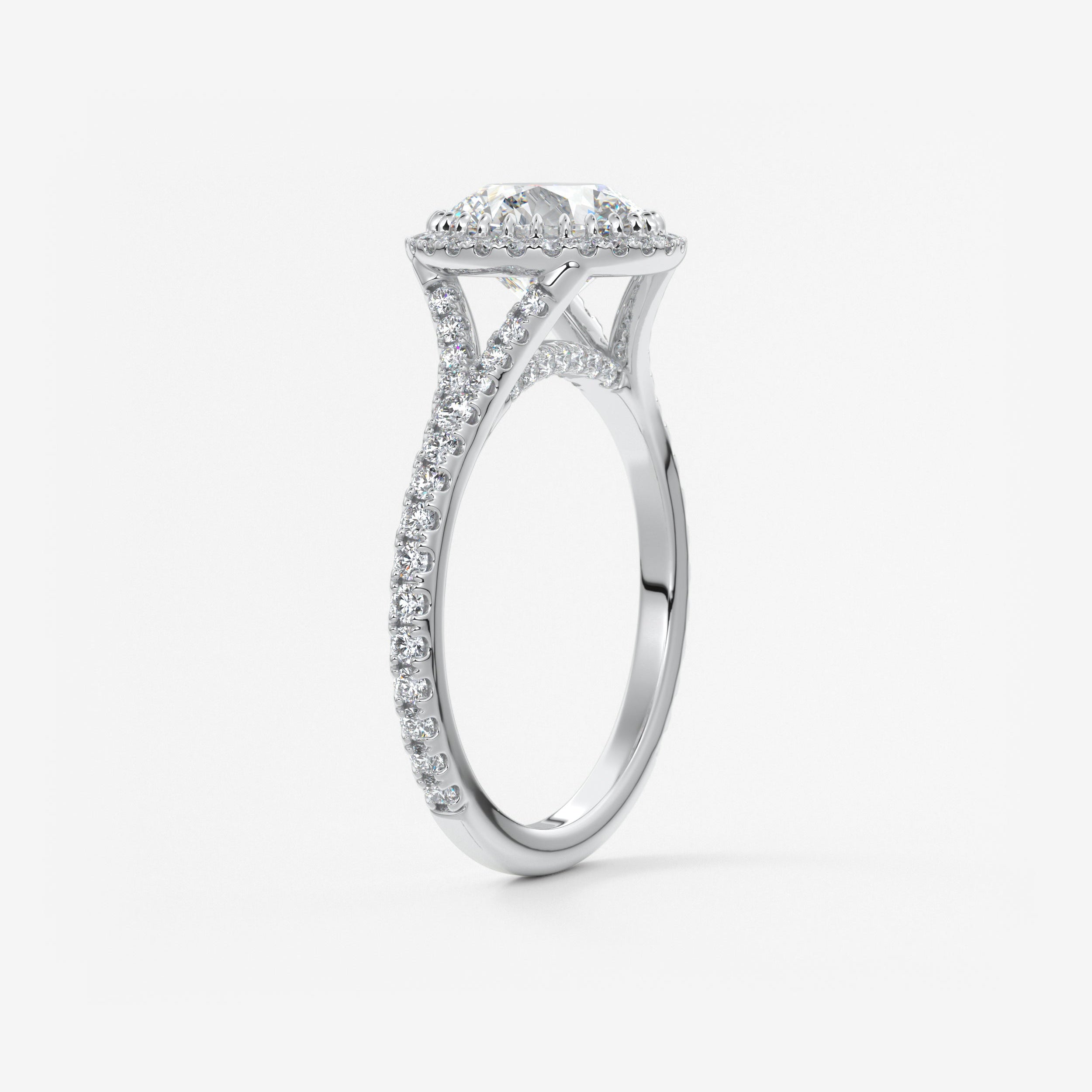 Round Halo & Pave , Split Shank Lab Grown Diamond Engagement Ring