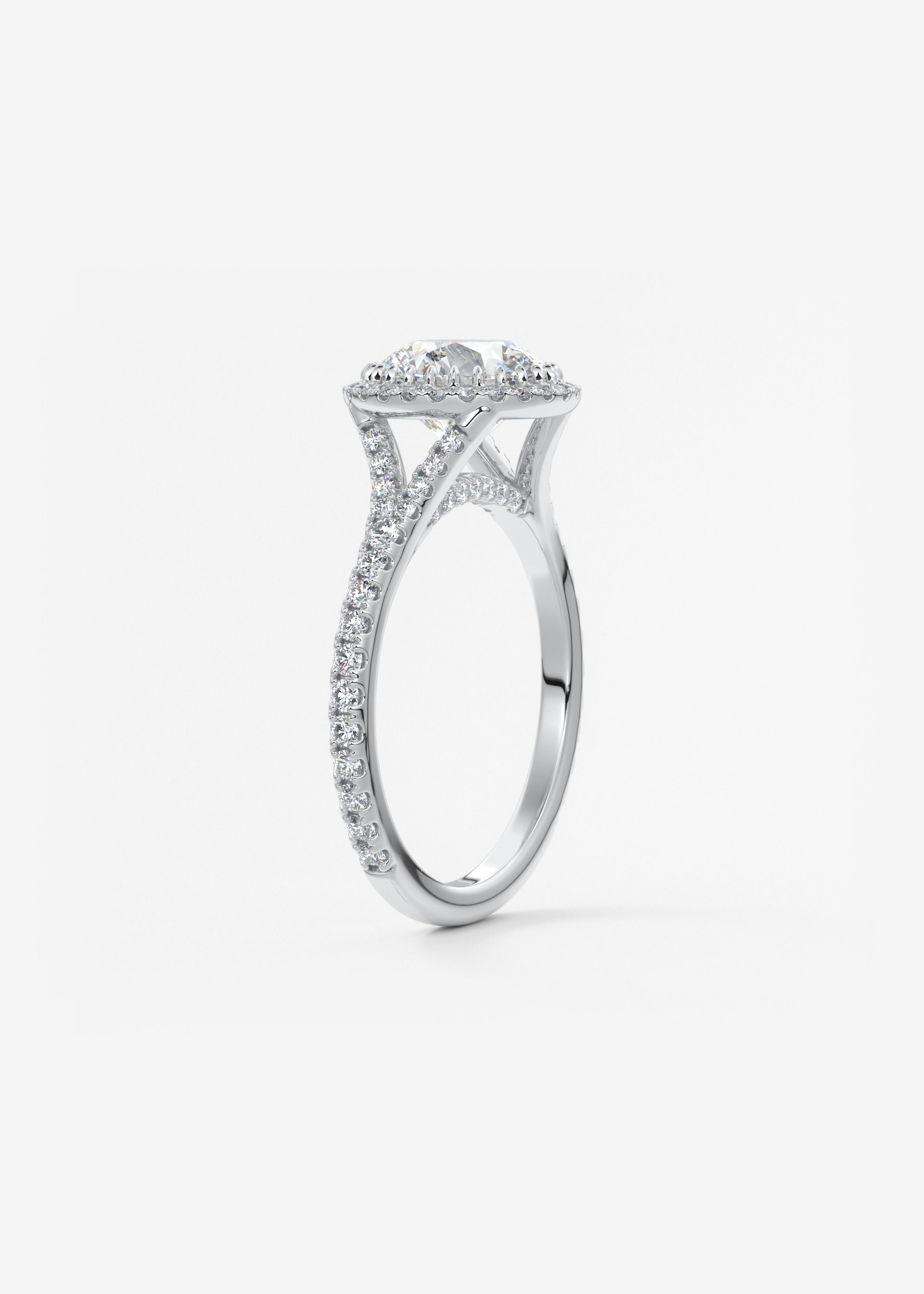Round Halo & Pave , Split Shank Lab Grown Diamond Engagement Ring