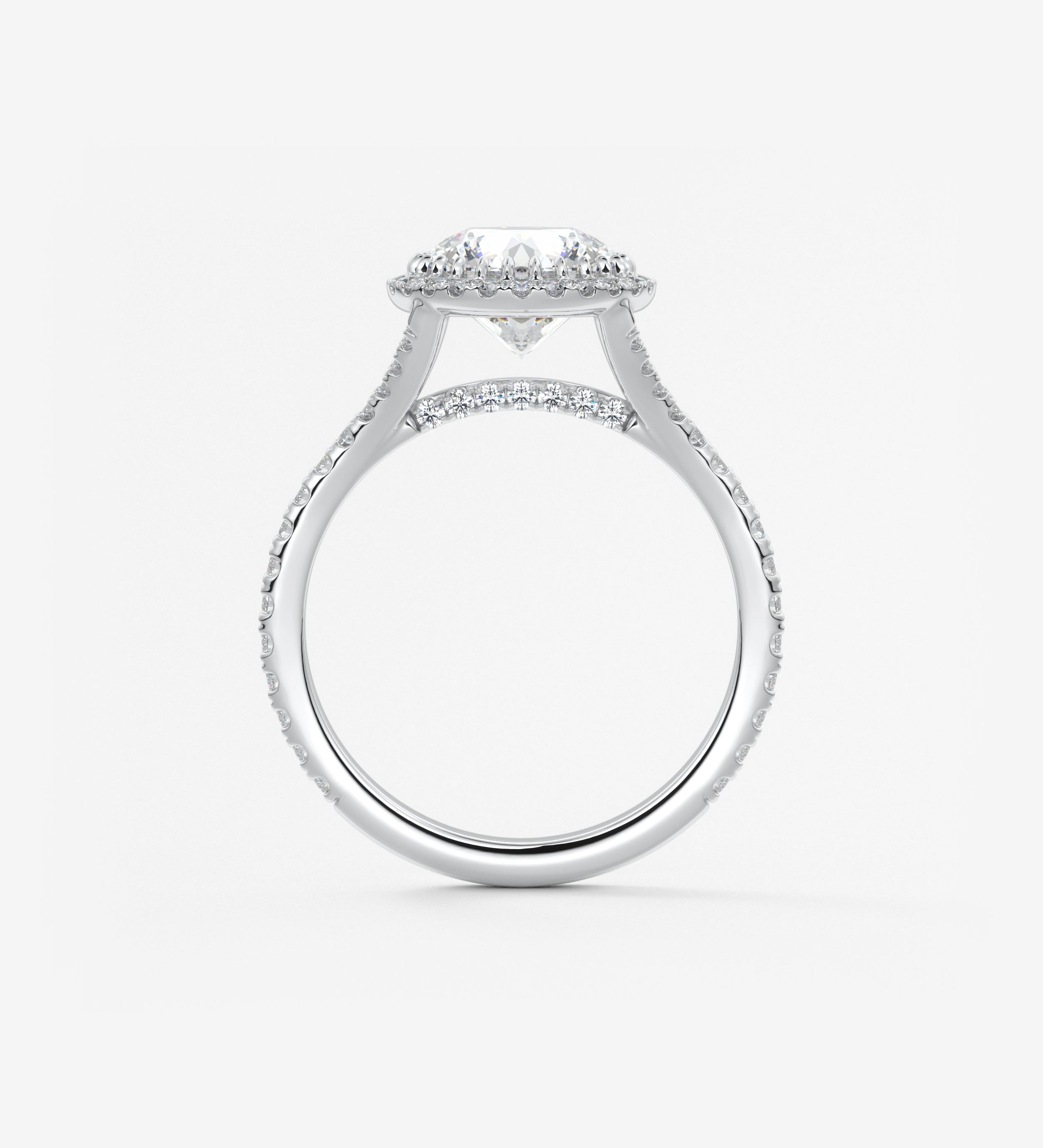 Round Halo & Pave , Split Shank Lab Grown Diamond Engagement Ring