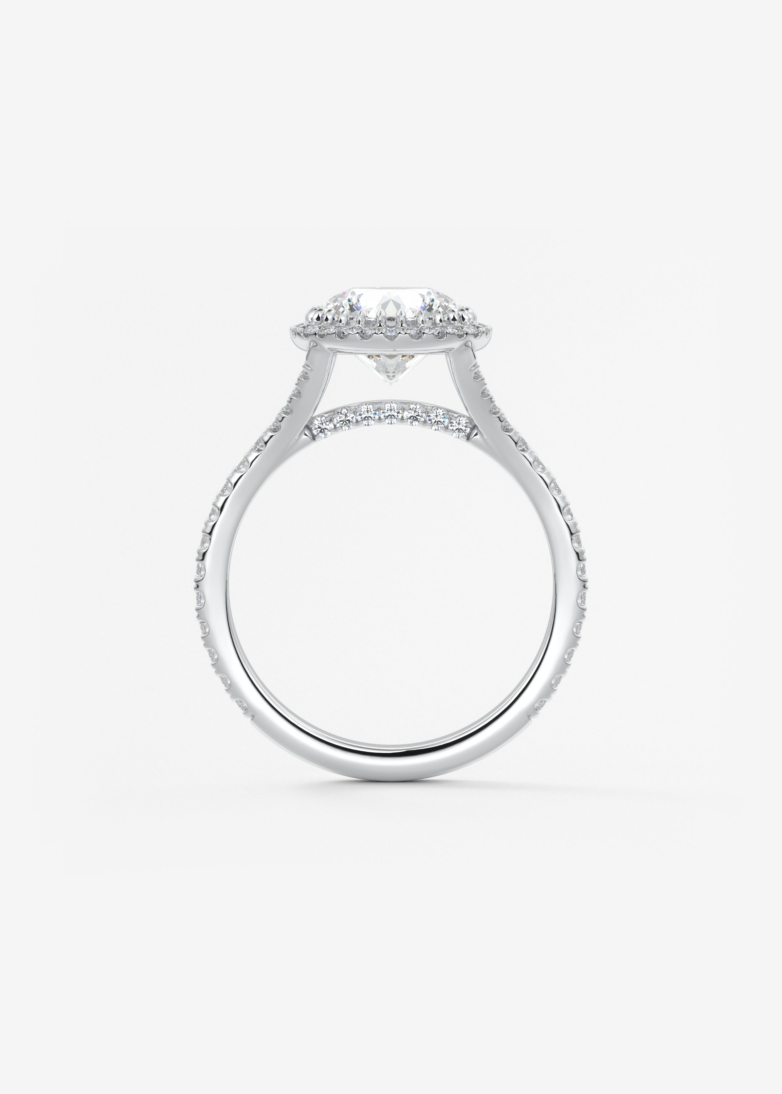 Round Halo & Pave , Split Shank Lab Grown Diamond Engagement Ring
