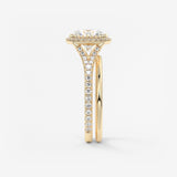 Round Halo & Pave , Split Shank Lab Grown Diamond Engagement Ring