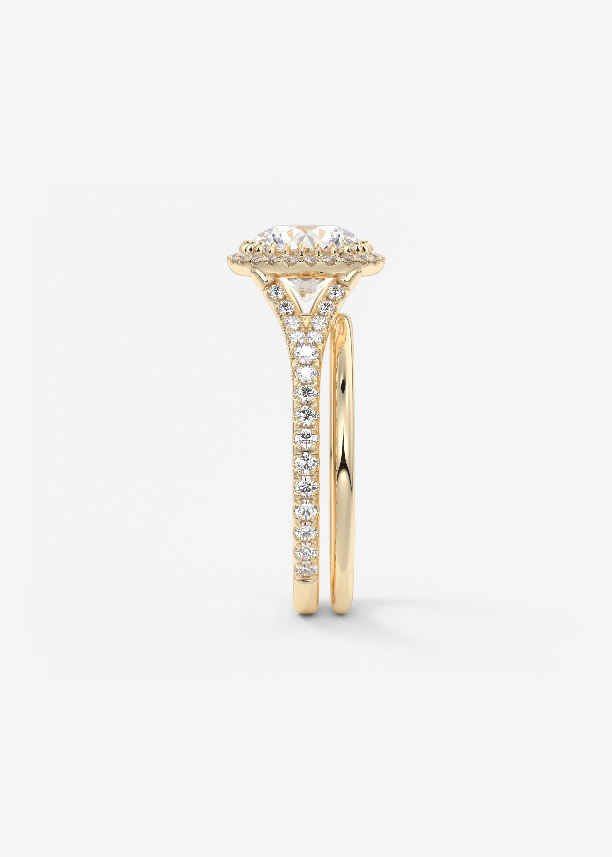 Round Halo & Pave , Split Shank Lab Grown Diamond Engagement Ring
