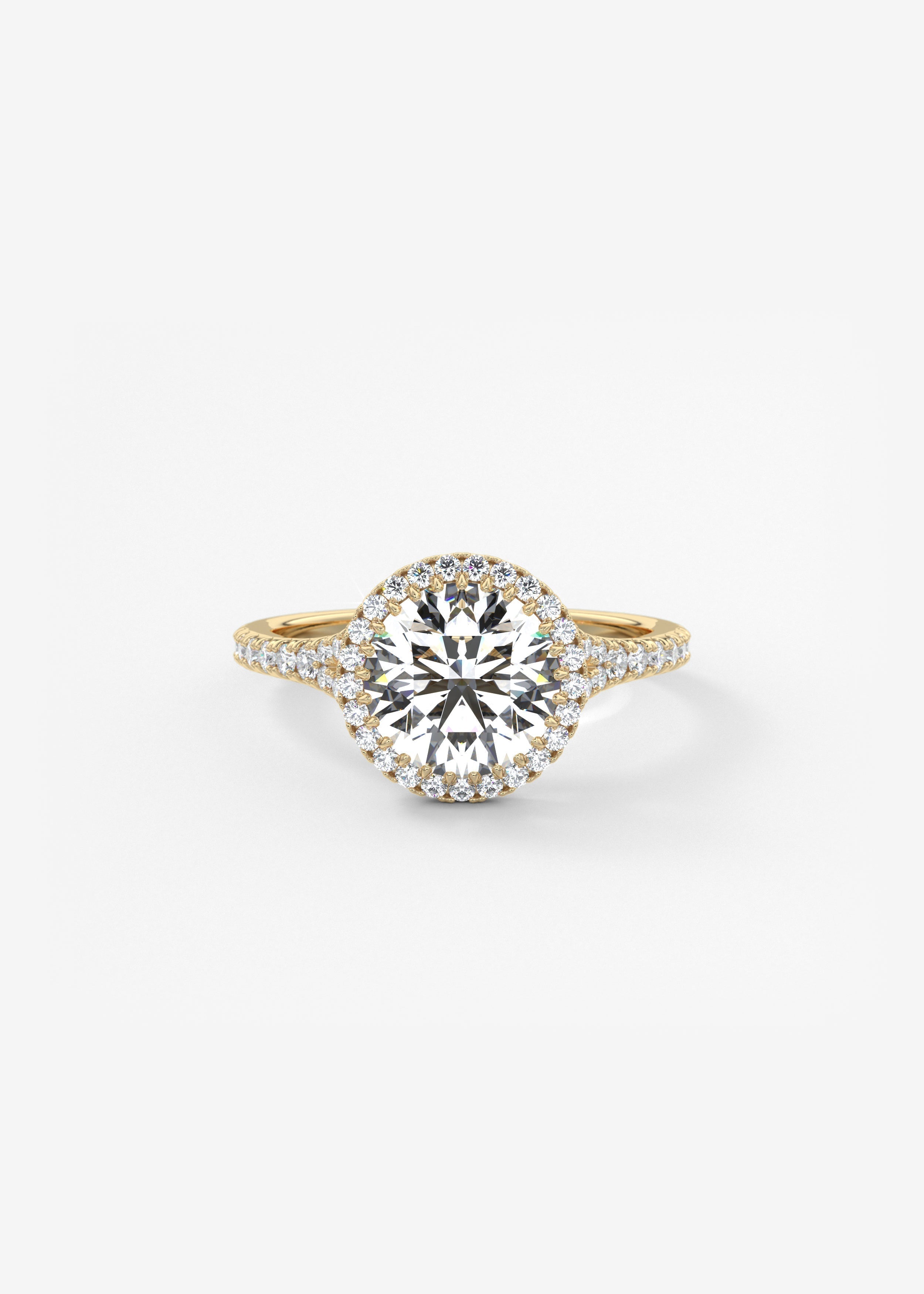 Round Halo & Pave , Split Shank Lab Grown Diamond Engagement Ring