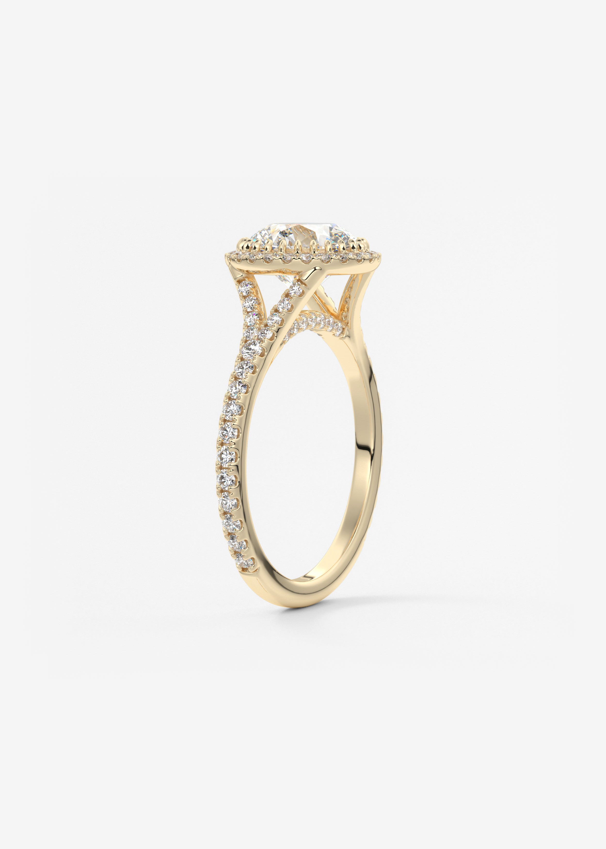 Round Halo & Pave , Split Shank Lab Grown Diamond Engagement Ring