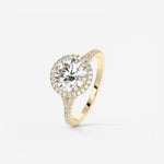 Round Halo & Pave , Split Shank Lab Grown Diamond Engagement Ring