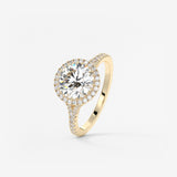 Round Halo & Pave , Split Shank Lab Grown Diamond Engagement Ring