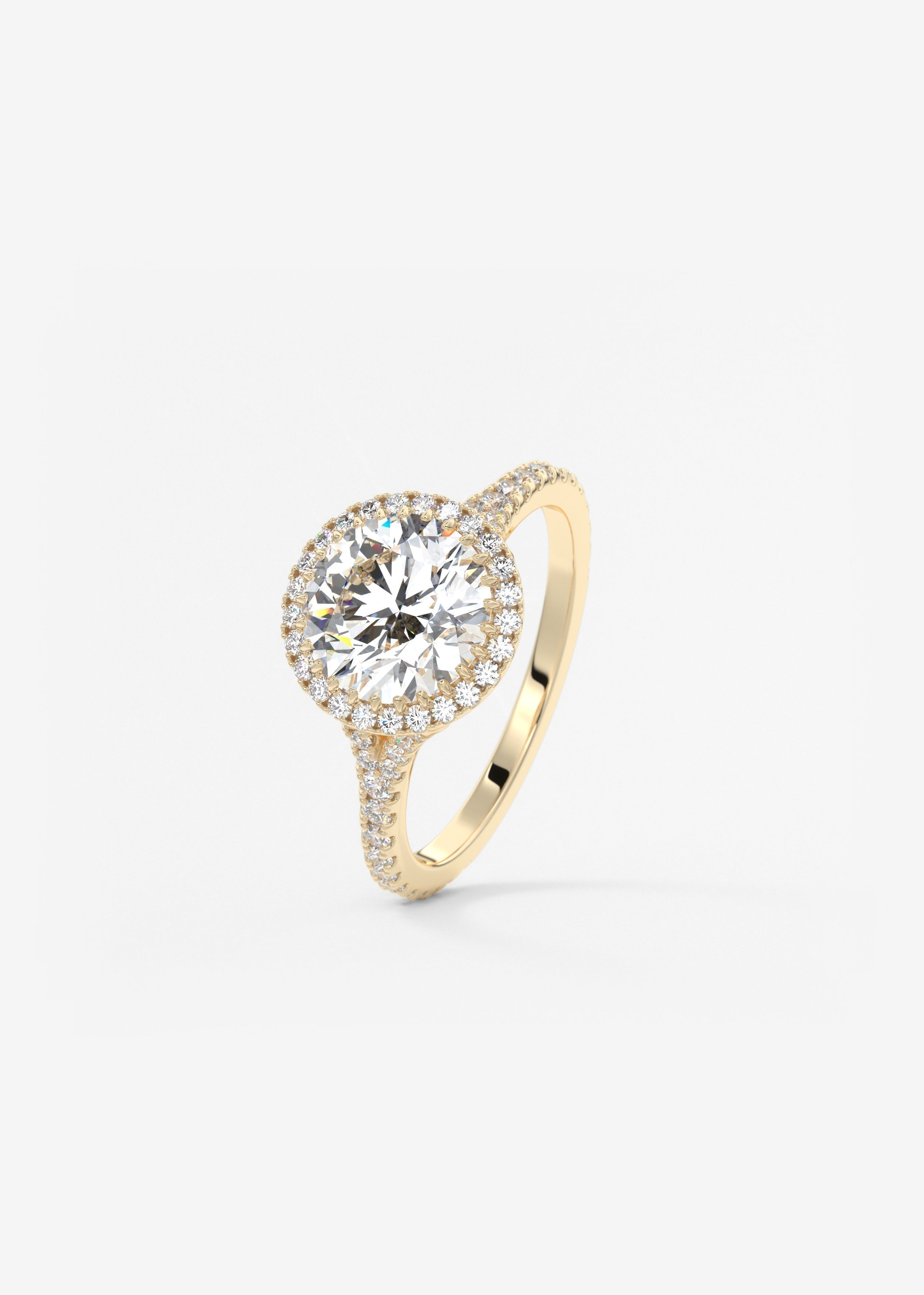 Round Halo & Pave , Split Shank Lab Grown Diamond Engagement Ring