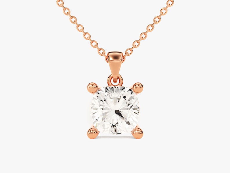 2.0 CT Cushion Moissanite Diamond Solitaire Pendant Necklace in Solid Gold 3