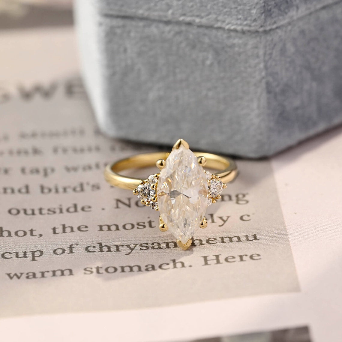 Stunning 3.0 CT Marquise Moissanite Engagement Ring with Cluster Design 1
