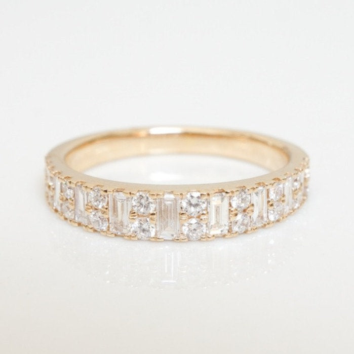 Classic Stunning 0.40 TCW Round & Baguette Moissanite Stones Cluster Wedding Bands 1