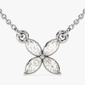 0.40 CT Marquise Moissanite Diamond Clover Pendant Necklace in Solid Gold