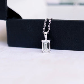 1.0 CT Emerald Cut Moissanite Diamond Solitaire Pendant Necklace in Solid Gold