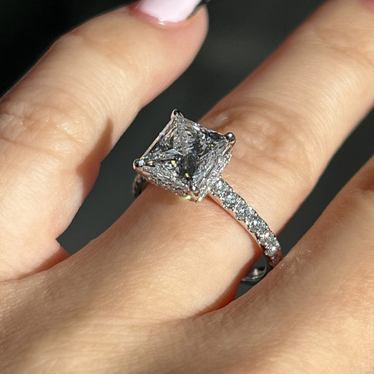 Stunning 2.50 CT Princess Moissanite Engagement Ring with Hidden Halo & Pave Design 2