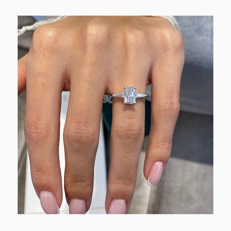 Classic 1.0 CT Radiant Moissanite Engagement Ring with Three Stone Design 4