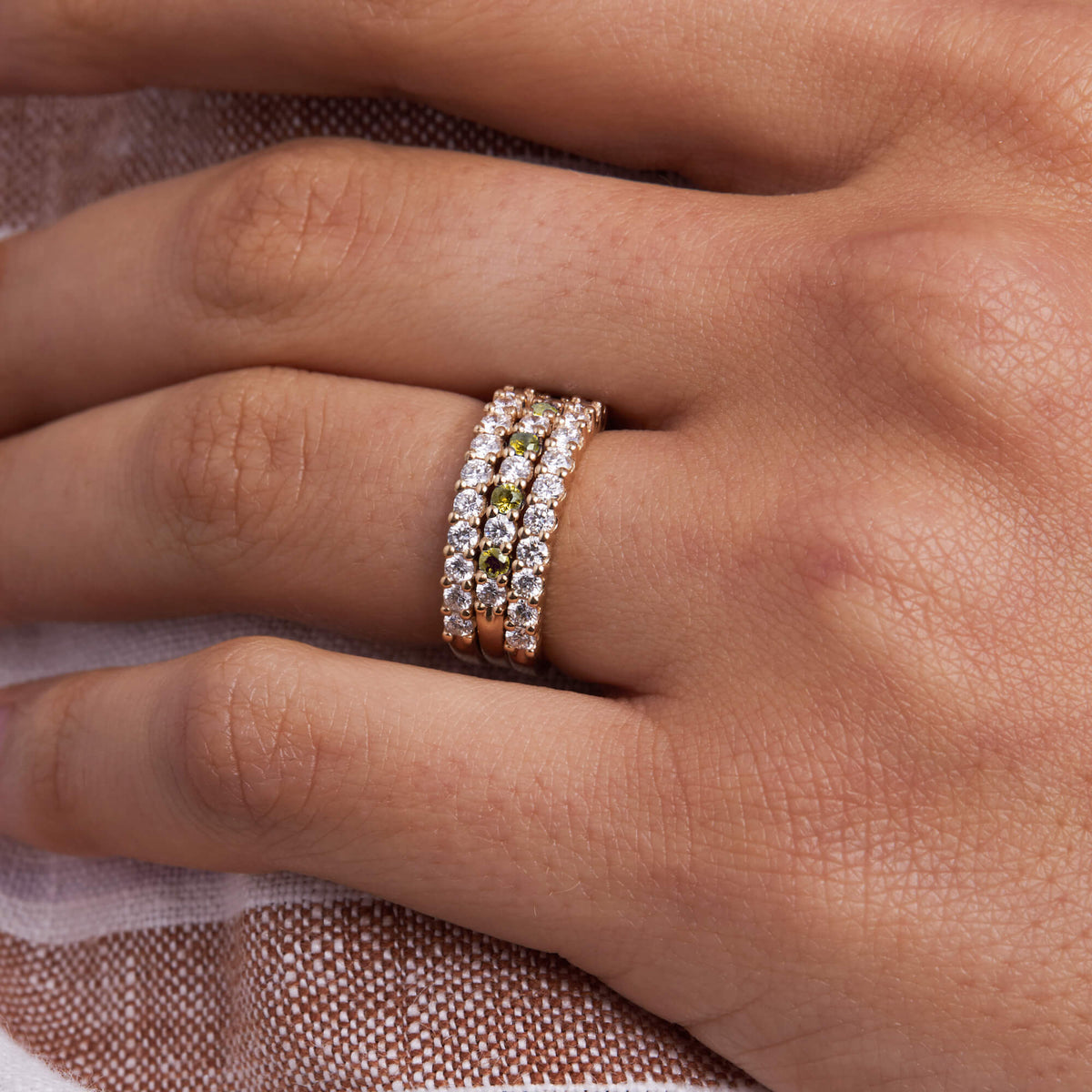 0.33 TCW Round Peridot Lab Made Diamond- August Birthstone Wedding Band 8