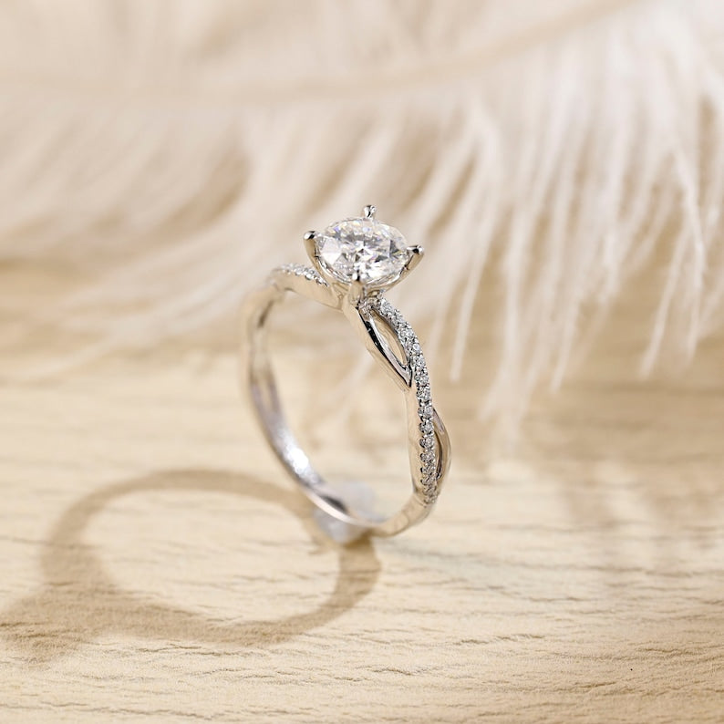 Stunning 2.0 CT Round Moissanite Engagement Ring with Twisted Pave Design 8