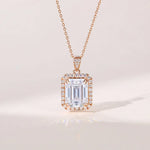 2.20 TCW Emerald Moissanite Diamond Halo Pendant Necklace in Solid Gold 1