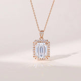 2.20 TCW Emerald Moissanite Diamond Halo Pendant Necklace in Solid Gold 1